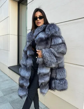 Шуба натуральная из чернобурки стойка воротник - фото 3