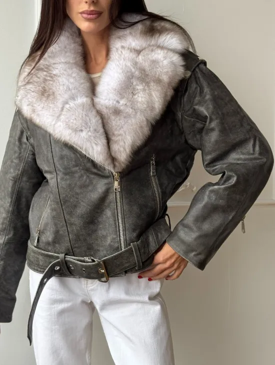 Куртка - косуха демисезонная из натуральной кожи с мехом песца - фото 5
