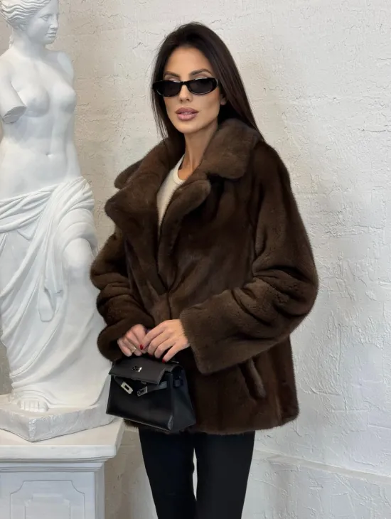 Меховой жакет из плюшевой норки Velvet английский воротник - фото 3
