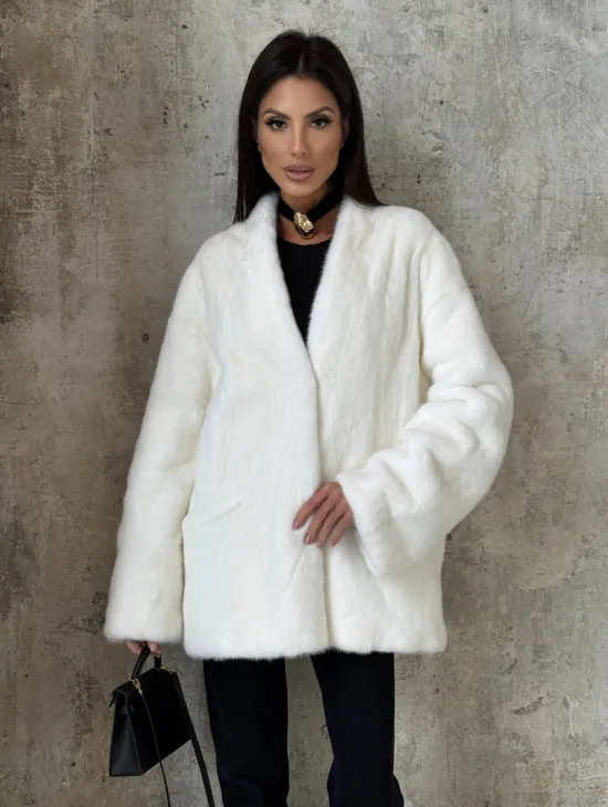 Белоснежный жакет - полушубок из меха норки SAGA FURS - фото 8