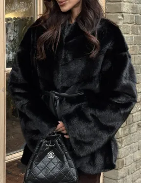 Черный норковый полушубок с воротником V-образным - фото 3