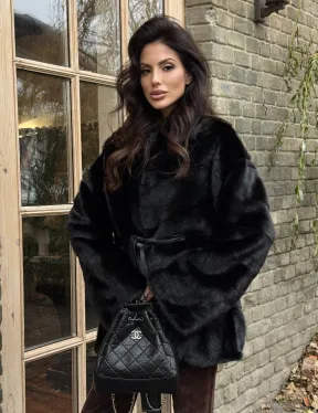 Черный норковый полушубок с воротником V-образным - фото 6