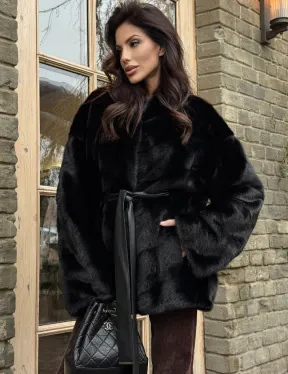 Черный норковый полушубок с воротником V-образным - фото 5