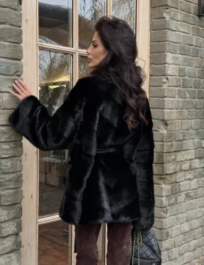 Черный норковый полушубок с воротником V-образным - фото 8