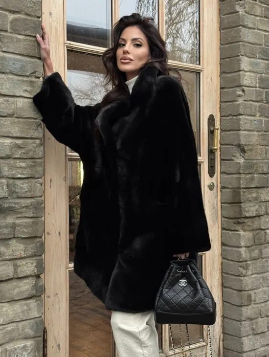 Меховое норковое полупальто из норки Blackglama с английским воротником - фото 6