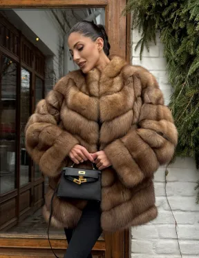 Полушубок из куницы с воротником V-образным - фото 15