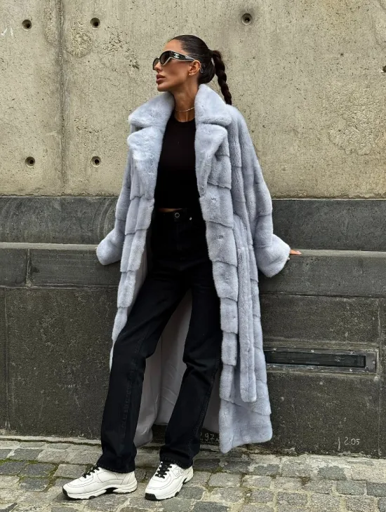 Длинная шуба из голубой скандинавской норки - фото 11