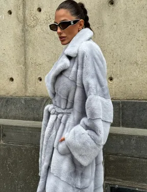 Длинная шуба из голубой скандинавской норки - фото 1