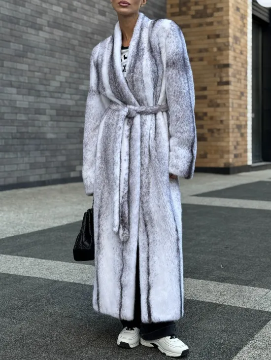 Длинная шуба из натурального импортного меха норки крестовки - фото 4