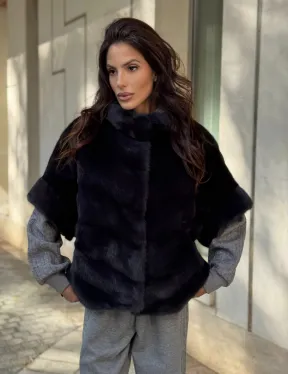 Женская меховая норковая куртка -темный графит - фото 7