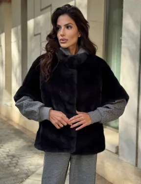 Женская меховая норковая куртка -темный графит - фото 3