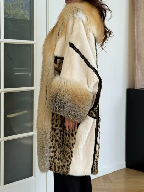 Комбинированная норковая шуба с мехом лисы - белый - фото 2