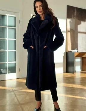 Норковая шуба темно-синего цвета - фото 4