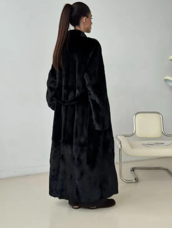 Длинная черная норковая шуба - фото 4