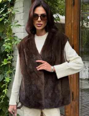 Жилет норковый - цвет коричневый - фото 7