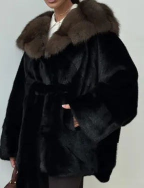 Норковый полушубок с капюшоном - летучая мышь - фото 3