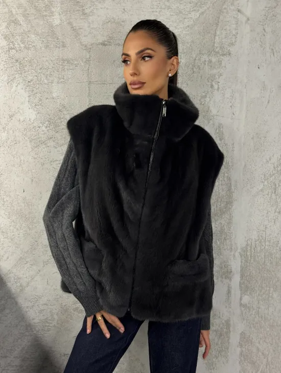 Норковая жилетка - графит - фото 5