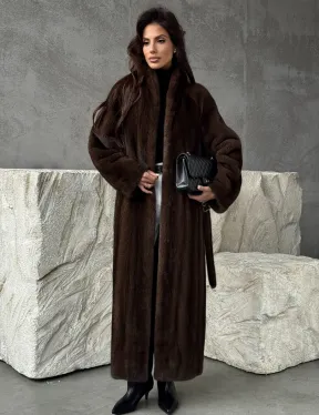 Пальто из норки с V-образным воротом - фото 7