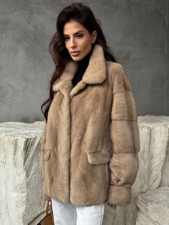 Норковый жакет с английским воротником - пастель - фото 0