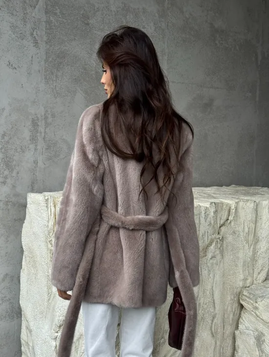 Норковая шуба - жакет с поясом - фото 10