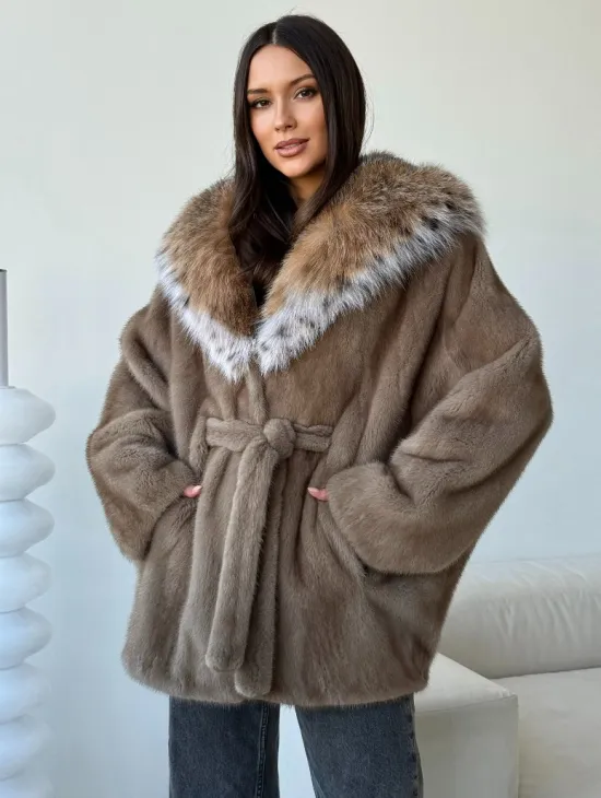 Норка - шуба летучая мышь с капюшоном рысь - фото 0