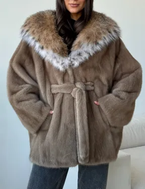 Норка - шуба летучая мышь с капюшоном рысь - фото 3