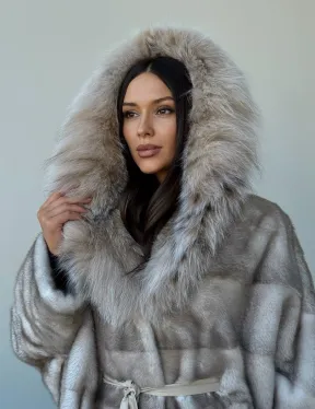 Шуба из натуральной норки с капюшоном из рыси - фото 10