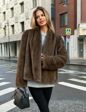 Короткий норковый жакет - цвет соболь - фото 9