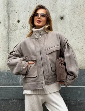 Зимняя дубленка - бомбер - фото 8