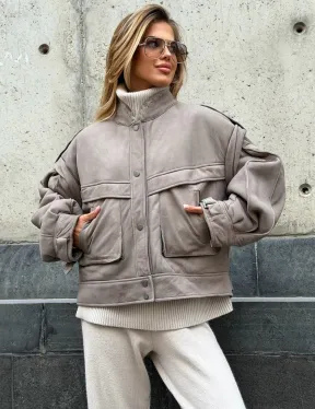 Зимняя дубленка - бомбер - фото 4