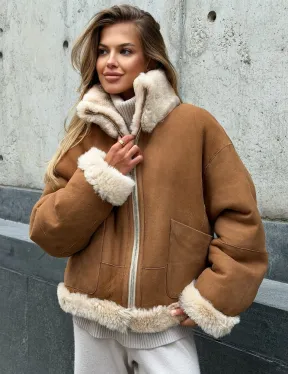 Двухсторонняя короткая дубленка из овчины - фото 0