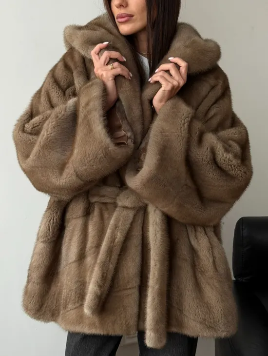 Норковая шуба пастель с капюшоном - фото 3