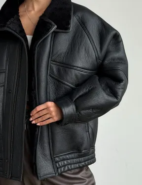 Черная натуральная дубленка из овчины - фото 1