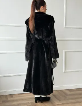 Чёрная норковая шуба модель «кимоно» с капюшоном кобра - фото 3