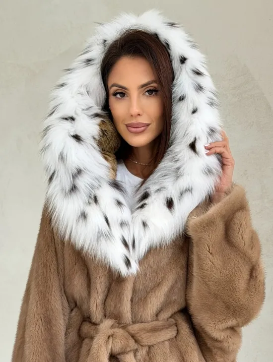 Шуба норковая пастель в роспуск с капюшоном под рысь - фото 9