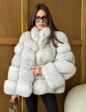 Шуба из натурального песца - стойка воротник - фото 0