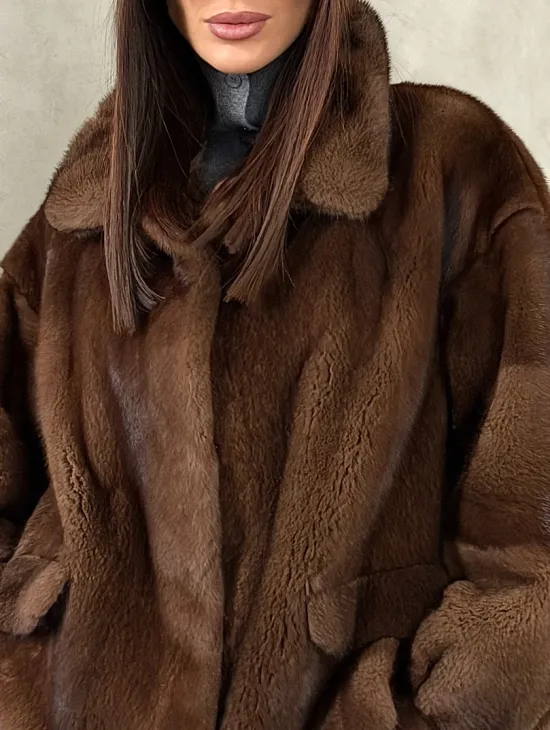 Короткая норковая шуба под соболь - фото 1