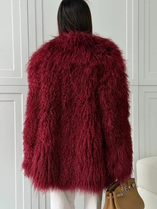 Шуба из ламы PREMIUM - бургунди - фото 3