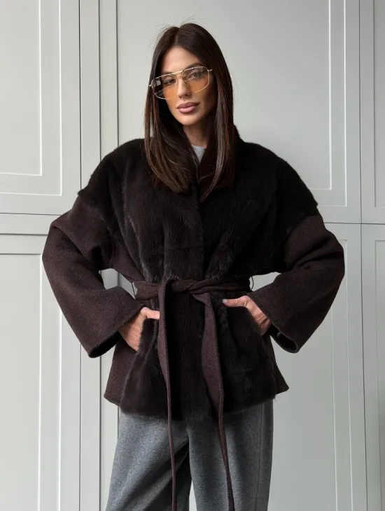 Женское полупальто с мехом норки - фото 17