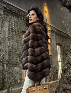 Роскошная шуба из меха соболя стойка воротник - седина 1/2 - фото 5