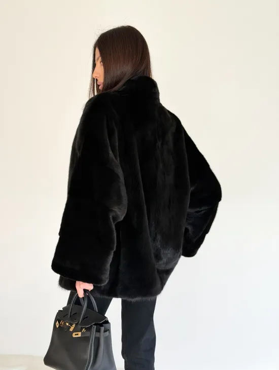 Женский норковый жакет - черный - фото 11