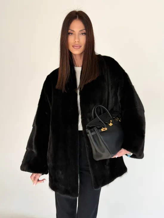 Женский норковый жакет - черный - фото 4