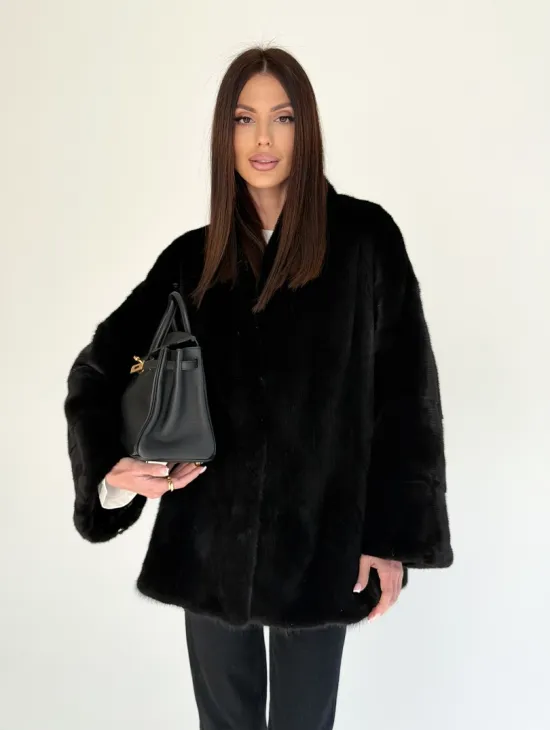 Женский норковый жакет - черный - фото 10