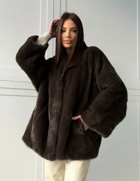 Меховой жакет из норки V- образный воротник - фото 14