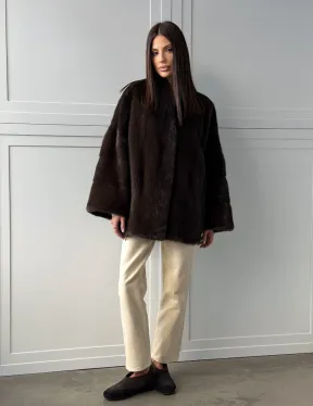 Меховой жакет из норки V- образный воротник - фото 11