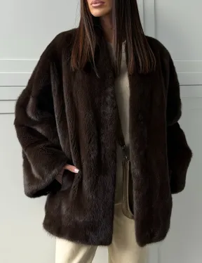 Меховой жакет из норки V- образный воротник - фото 4