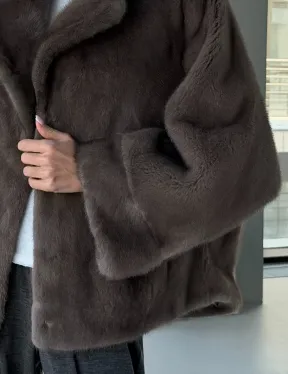 Короткий норковый полушубок - английский воротник - фото 2