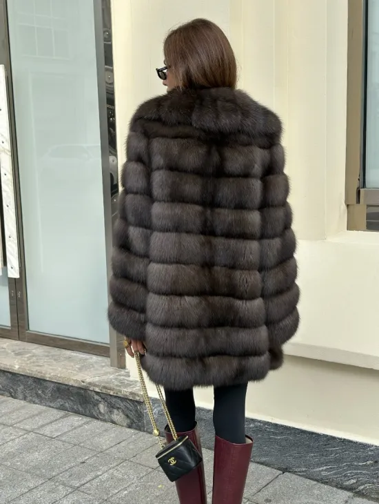 Роскошная шуба из меха баргузинского соболя - воротник шаль - фото 1