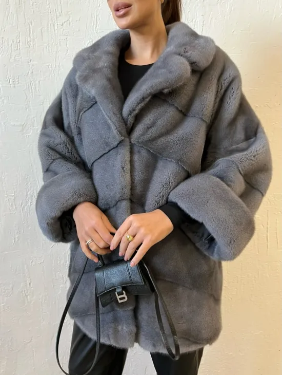 Серая короткая норковая шуба премиум качество - фото 1