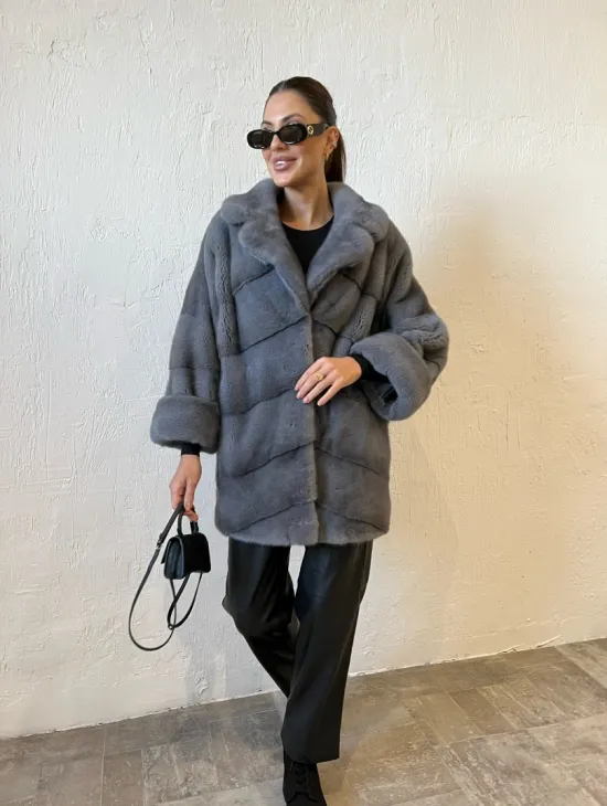 Серая короткая норковая шуба премиум качество - фото 7